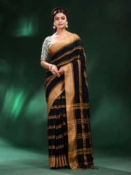 CHARUKRITI - Black Cotton Soft Saree with Unstitched Blouse