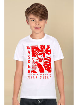 Allen Solly - Boys White Regular Fit Print Crew Neck T-Shirt