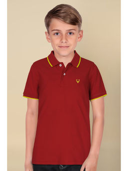 Allen Solly - Boys Red Regular Fit Solid Collar Neck Polo T-Shirt