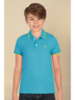 Allen Solly - Boys Blue Regular Fit Solid Collar Neck Polo T-Shirt