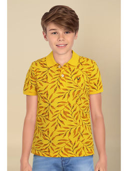 Allen Solly - Boys Yellow Regular Fit Print Collar Neck Polo T-Shirt