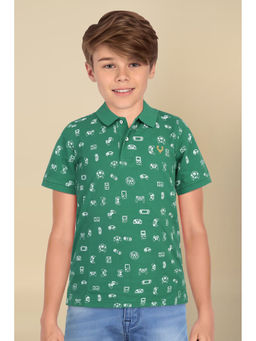 Allen Solly - Boys Green Regular Fit Print Collar Neck Polo T-Shirt