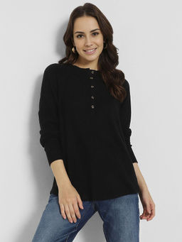 American Eagle - Women Black Plush Full Sleeve T-Shirt