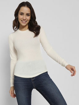 American Eagle - Women White Cozy Up Full Sleeve Layering T-Shirt