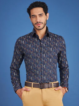 Louis Stitch - Mens Formal Abstract Cotton Shirt Comfort Fit Navy Blue