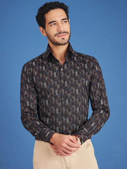 Louis Stitch - Mens Formal Abstract Cotton Shirt Comfort Fit Black