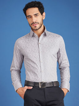 Louis Stitch - Mens Formal Geometric Cotton Shirt Comfort Fit Grey