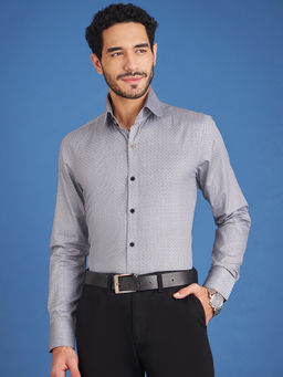 Louis Stitch - Mens Formal Printed Cotton Shirt Comfort Fit Grey
