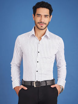 Louis Stitch - Mens Formal Striped Cotton Shirt Comfort Fit White