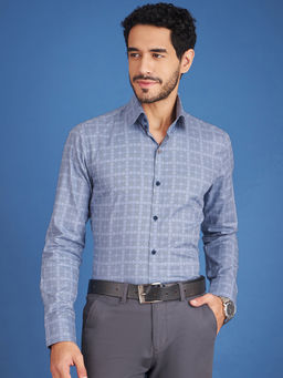 Louis Stitch - Mens Formal Graphic Cotton Shirt Comfort Fit Blue