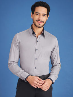 Louis Stitch - Mens Formal Textured Cotton Shirt Comfort Fit Grey