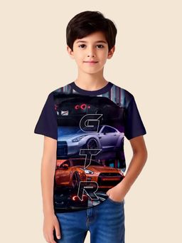 Nusyl - Navy Blue Knitted Half Sleeves T-Shirt