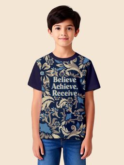 Nusyl - Navy Blue Knitted Half Sleeves T-Shirt