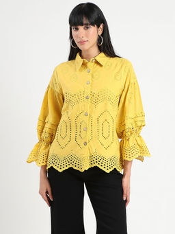 Madame - Schiffli Yellow Cotton Shirt