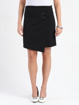 Madame - Black Wrap Solid Mini Skirt