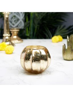HomeTown - Phiona Glass Pumpkin Handcrafted Mercury Votive 10 Cm in Gold Colour