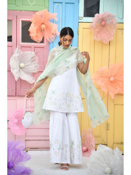 Naav - Embroidered Myra White Kurta with Sharara and Dupatta (Set of 3)