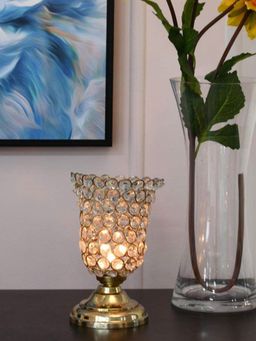 At Home by Nilkamal - Hurricane Flora Candle Stand (Gold)
