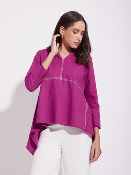 Pink Fort - Cotton Solid Purple Asymmetrical Tunic