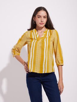 Pink Fort - Cotton Mustard Stripe Play Pleated Tunic