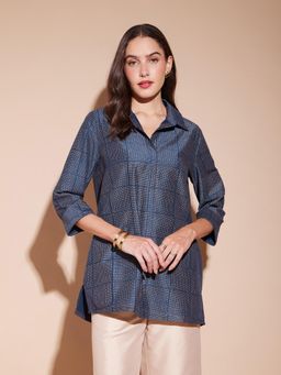 Pink Fort - Viscose Blue Khadi Printed Kurti