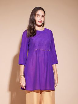 Pink Fort - Viscose Purple Solid Pintuck Kurti