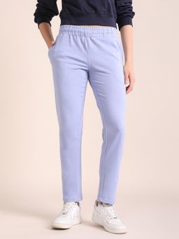 Nobero - Womens Blue Solid Regular Fit Pant