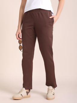 Nobero - Womens Brown Solid Regular Fit Pant