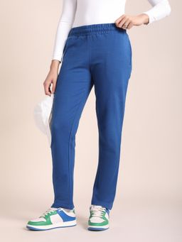 Nobero - Womens Blue Solid Regular Fit Pant