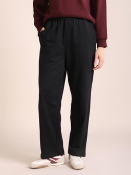 Nobero - Womens Black Solid Regular Fit Pant