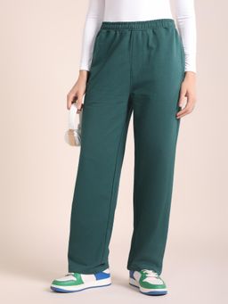 Nobero - Womens Green Solid Regular Fit Pant