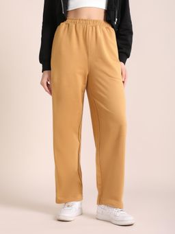 Nobero - Womens Beige Solid Regular Fit Pant