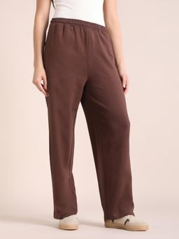 Nobero - Womens Brown Solid Regular Fit Pant