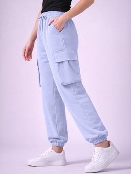 Nobero - Womens Solid Blue Oversized Cargo Joggers
