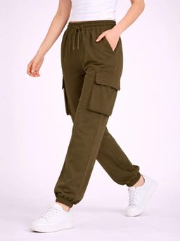 Nobero - Womens Solid Green Oversized Cargo Joggers