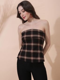Globus - Womens Black Checks Tube Strapless Top