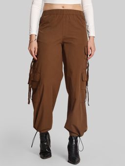 Bene Kleed - Womens Brown Loose Fit Pure Cotton Parachute Cargo Pant