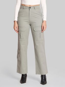 Bene Kleed - Womens Grey Mid Rise Straight Fit Long Casual Cargo Pant