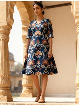 Golden Mirror Fashion - Navy Blue Heritage Charm Dress