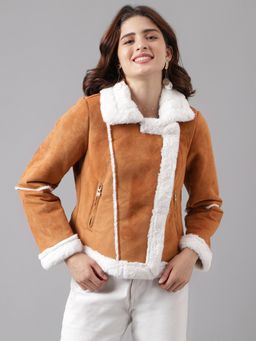 Latin Quarters - Womens Tan Full Sleeves Collar Neck Casual Solid Jacket