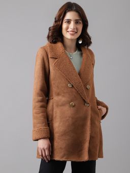 Latin Quarters - Womens Brown Full Sleeves Casual Solid Coat