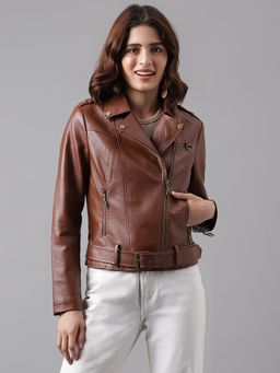 Latin Quarters - Womens Brown Full Sleeves Collar Neck Casual Solid Jacket