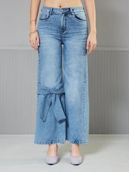 Miss Chase - Womens Blue Wide Leg High Rise Regular Stretchable Denim Jeans