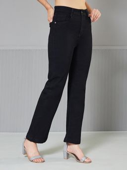 Miss Chase - Womens Black Straight High Rise Stretchable Denim Jeans