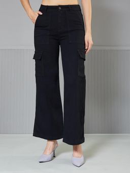 Miss Chase - Womens Black Wide Leg High Rise Stretchable Denim Jeans
