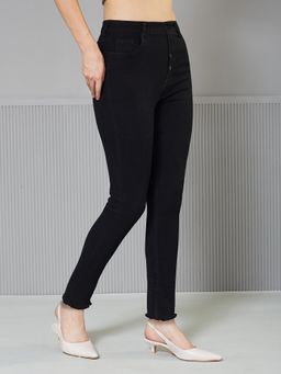 Miss Chase - Womens Black Skinny High Rise Cropped Solid Stretchable Denim Jeans