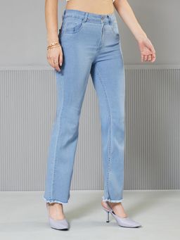 Miss Chase - Womens Light Blue Boot Cut High Rise Stretchable Denim Jeans