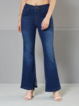 Miss Chase - Womens Blue Bootcut Mid Rise Regular Length Denim Stretchable Jeans