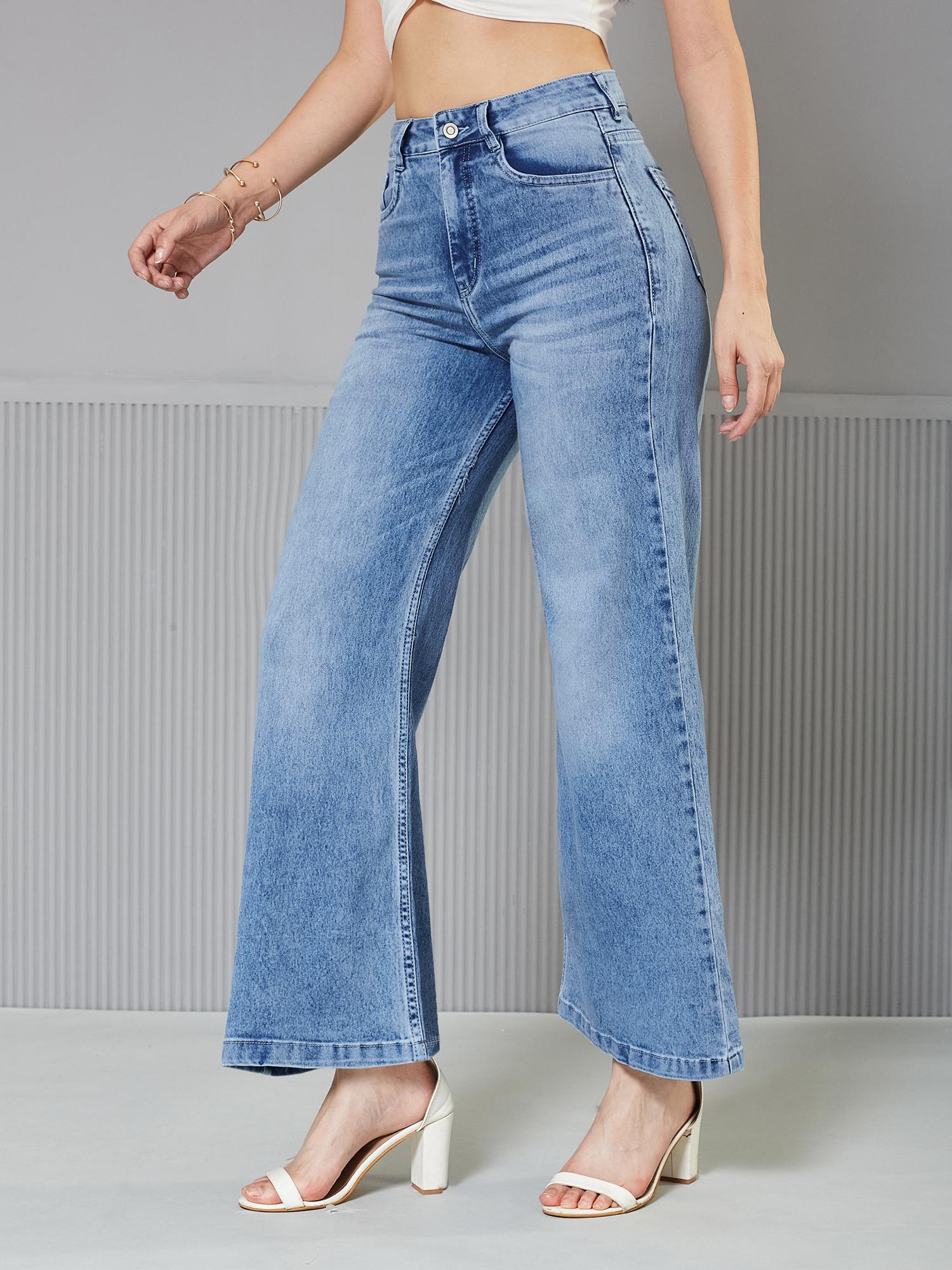 miss chase Womens Light Blue Wide Leg High Rise Stretchable Denim Jeans-picture-12
