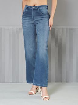 Miss Chase - Womens Light Blue Wide Leg Mid Rise Light Weight Denim Jeans